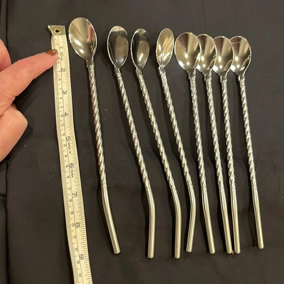 NEW Set of 8 Silver Tone Long Narrow Iced Tea Spoons Twisted Braided Curved 9" - Picture 2 of 6